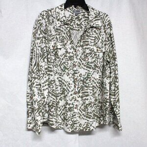 JM Collection Size 18 Green & White Button Down Top With Roll Up Sleeves